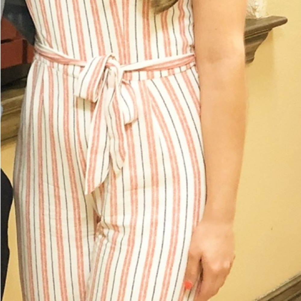 Monteau Cream and Tan Jumpsuit with Tie Waist
